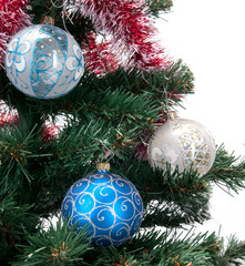 Fototapeta na wymiar Brunch of Christmas tree with balls