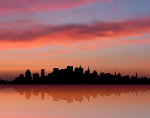 Fototapeta na wymiar New York city Skyline sunset internet background