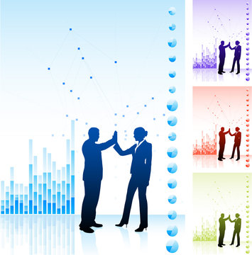 business team high five on business chart background