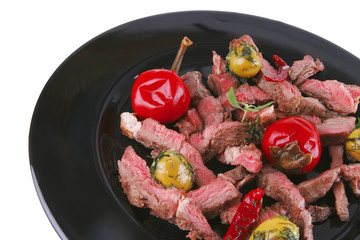 well down meat slices on dish