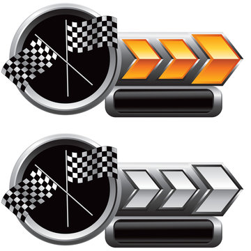 checkered flags gold and silver arrow nameplate banners