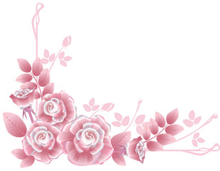 Corner design element with pink silky roses.