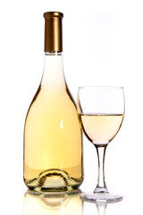 wine bottle and glass over white background