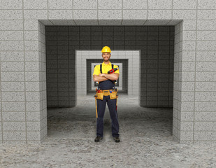 manual worker in modern building