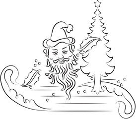Calligraphic Santa, Christmas tree celebration Background