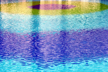 Pool in der Türkei, textur Wasser mit Poolboden und Farben blau und gelb, poolfarben mit welliger Wasseroberfläche.