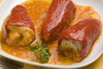 Spanish tapas. Sweet peppers stuffed with salt cod. Pimientos de