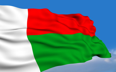 Malagasy flag waving on wind