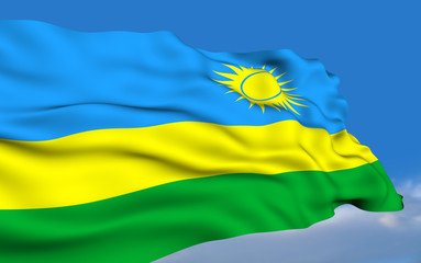 Rwandan flag waving on wind