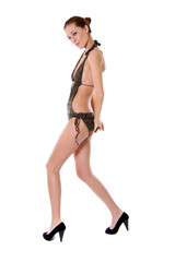 young woman in bikini, isolated on white background