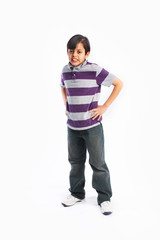 Fototapeta premium Full body portrait of boy standing isolated