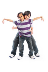 Best friends playing around acting