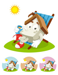 House Cartoon Mascot - sunning