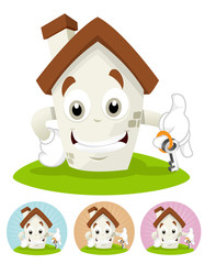 House Cartoon Mascot - holding a house key