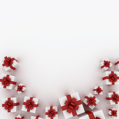 Beautiful white gift boxes with red ribbon isolated on white