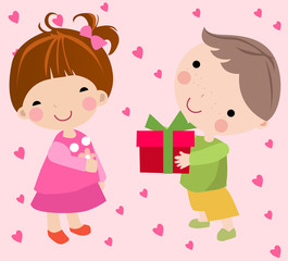 A little boy to send a gift to a little girl