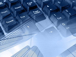 Keyboard and buildings (blue)