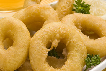 Spanish tapas. Fried squid rings. Calamares a la romana.