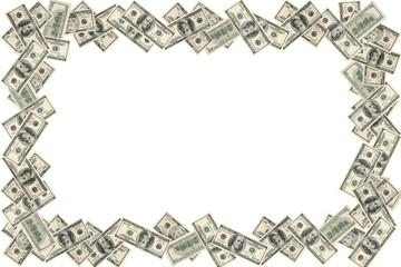 Frame of dollars on white background