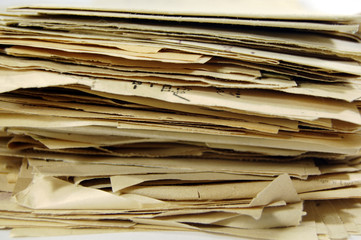 stack of old documents close-up