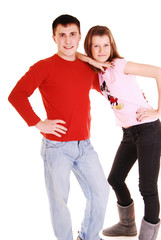 Embracing glamorous couple.