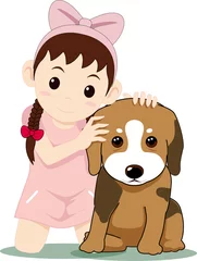 Papier Peint photo Chiens petite fille avec chien