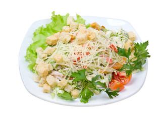 salad with cheese and zwieback close up