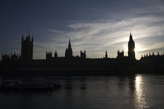 London - silhouette of parliament by sunset