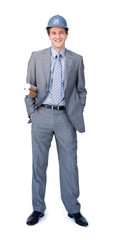 Confident male architect wearing a hardhat