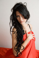 Portrait of attractive brunette indoors