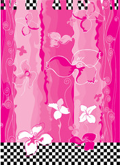 Pink floral and checkerboard pattern