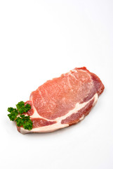 fresh organic beef shin steak and white background