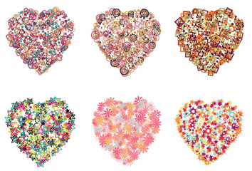 Collection of hearts filled with different shapes