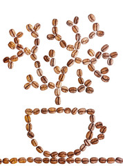 Coffee cup with tree made of beans isolated on white