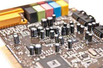 closeup view at part of computer sound board