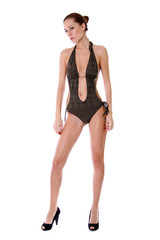 young woman in bikini, isolated on white background