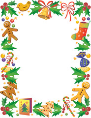 Decorative frame with sweets and other symbols of Christmas