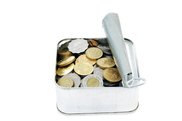 Coins in a tin can