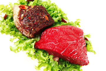 raw beef with roast steak