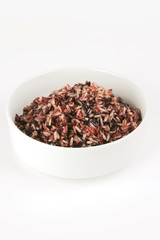 dark mixed rice in white bowl