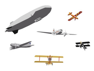 old flying machines, collage style drawing