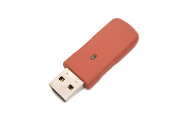 one red pen drive isolated in white background