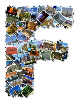All over the world photo font F with 210 original pictures
