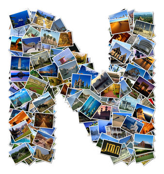 All over the world photo font N with 210 original pictures