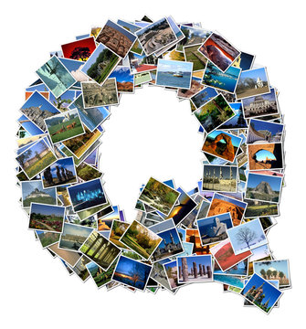 All over the world photo font Q with 210 original pictures