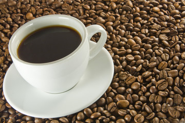 black coffee and beans
