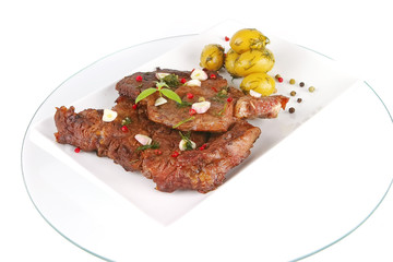 roast beef slice on white dish