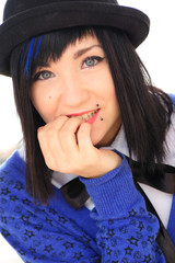 blue-eyed  brunette