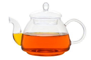 Glass teapot with tea isolated on a white background