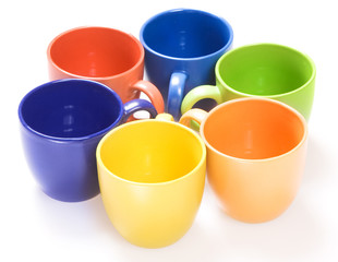 Color cups isolated on white background.